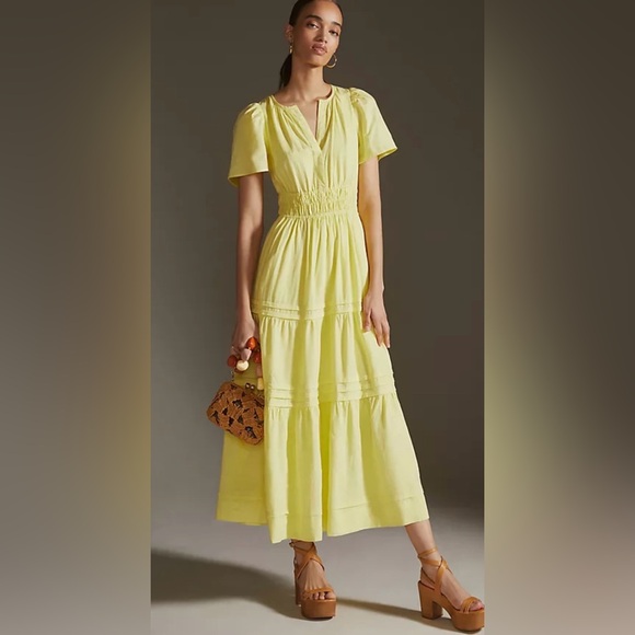 knee length dresses for ladies Alice Linen Drop Shoulder Maxi Dress in Buttery main image 1